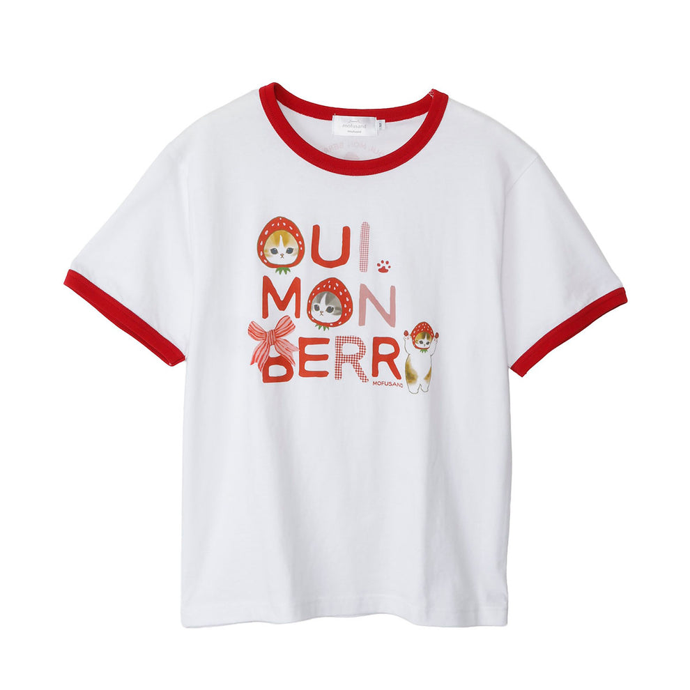 mofusand MERCI STRAWBERRY Tシャツ OUI MON BERRY ホワイト | mofusandもふもふマーケット