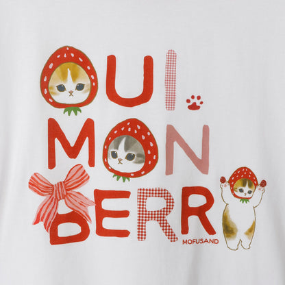 mofusand MERCI STRAWBERRY T-shirt OUI MON BERRY (White)