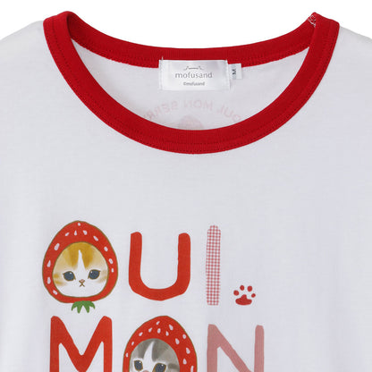 mofusand MERCI STRAWBERRY T-shirt OUI MON BERRY (White)