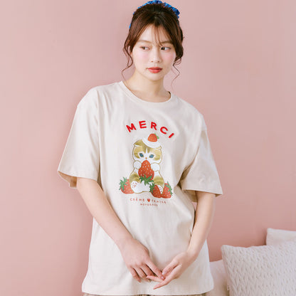 mofusand MERCI STRAWBERRY T-shirt MERCI (Natural)