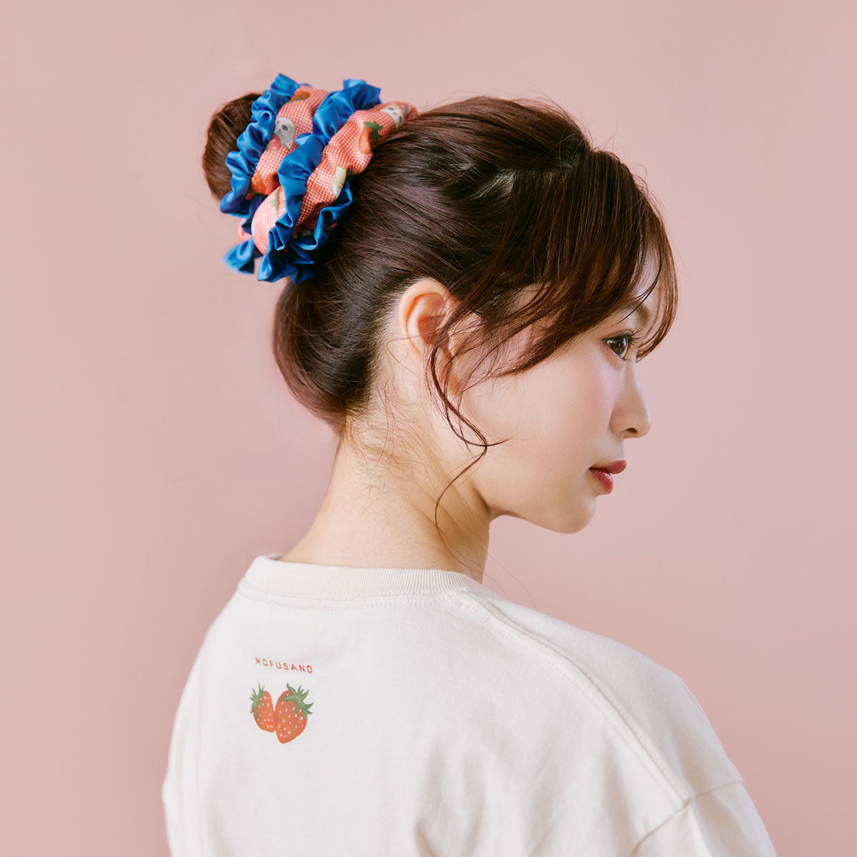 mofusand MERCI STRAWBERRY Scrunchie Gingham Check Red