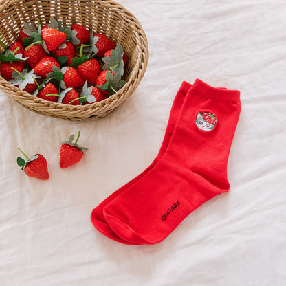 mofusand MERCI STRAWBERRY Socks rouge Red