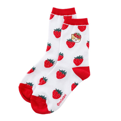 mofusand MERCI STRAWBERRY Socks Strawberry White