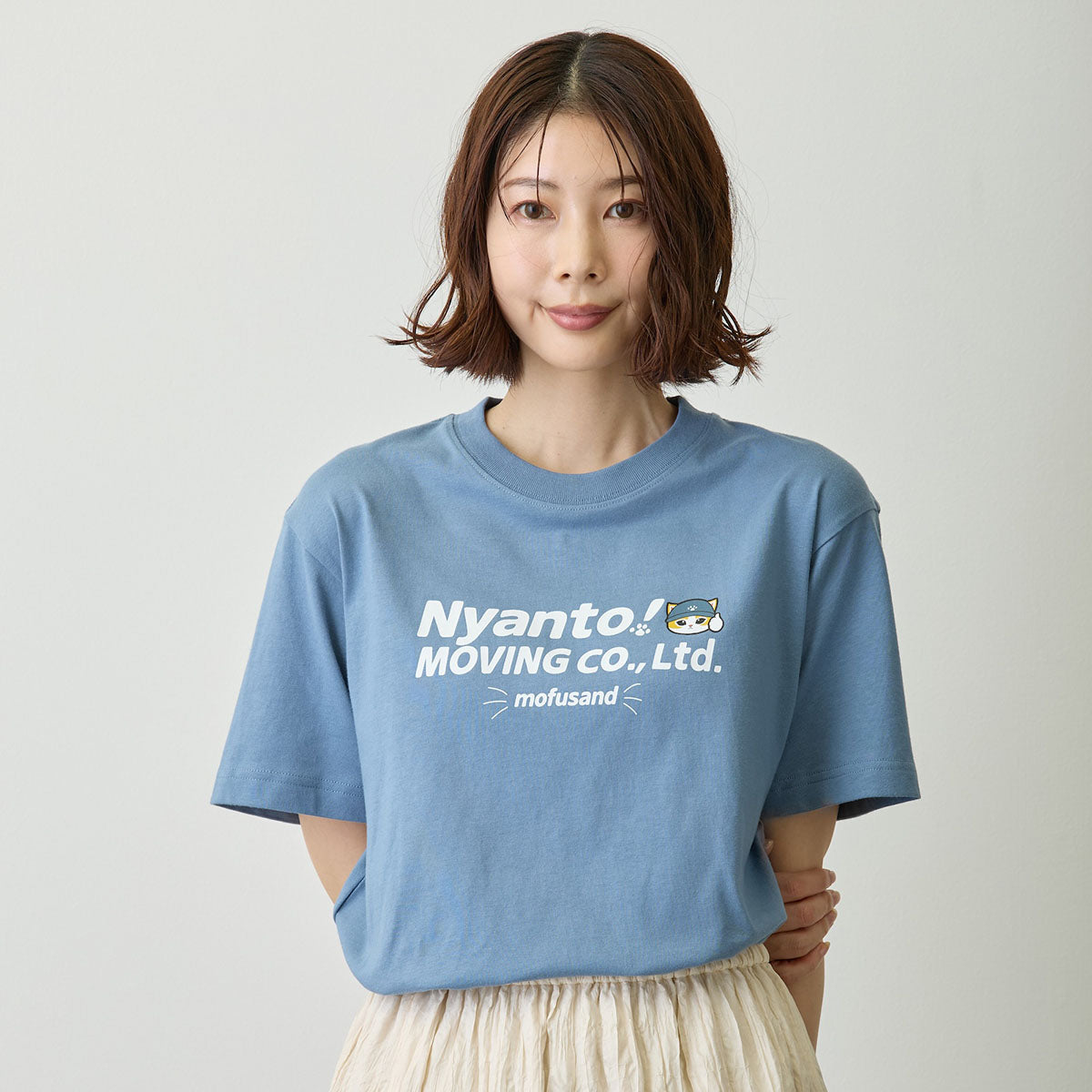 mofusand Nyanto! Moving Service T-Shirt Staff Blue