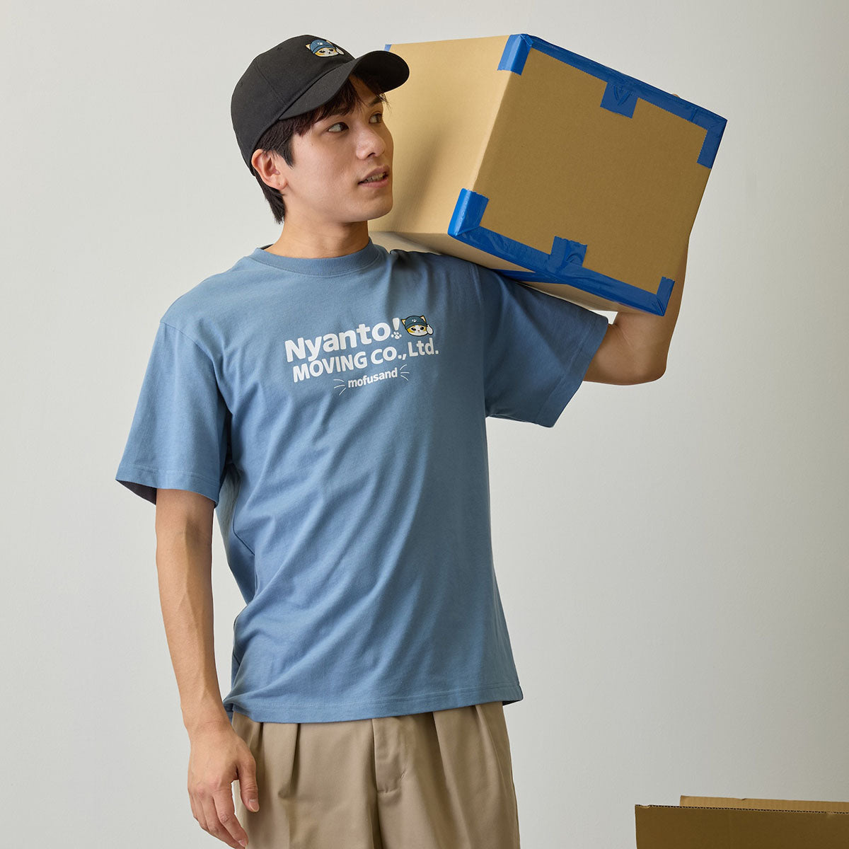 mofusand Nyanto! Moving Service T-Shirt Staff Blue