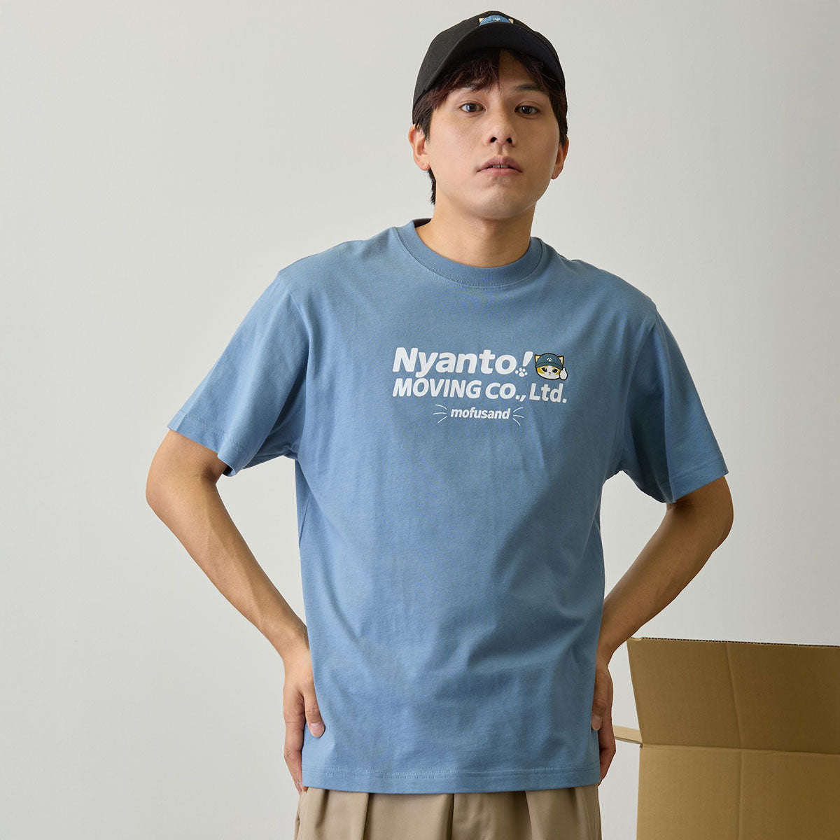 mofusand Nyanto! Moving Service T-Shirt Staff Blue