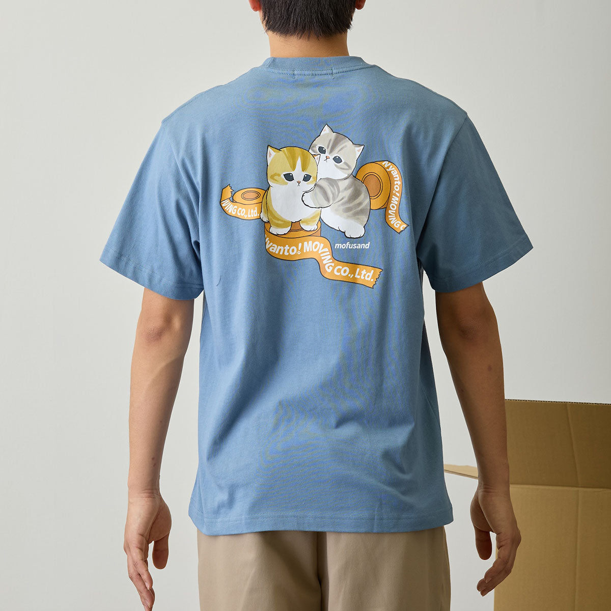 mofusand ニャント！引越センター Tシャツ スタッフ ブルー | mofusand