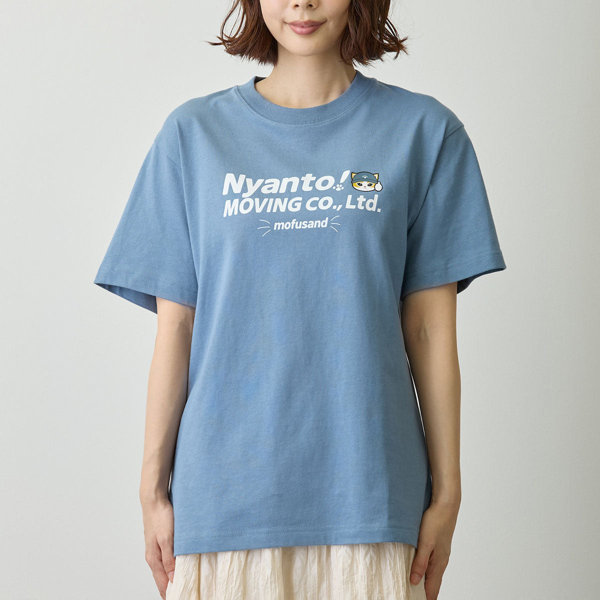 mofusand ニャント！引越センター Tシャツ スタッフ ブルー | mofusand
