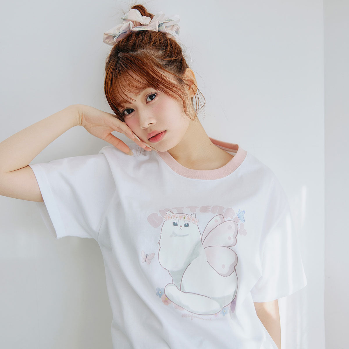mofusand ちょうちょにゃん Tシャツ ももはねにゃん ホワイト