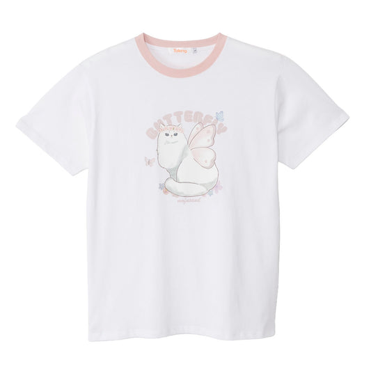 mofusand Butterfly Meow T-shirt Peach Wings Cat WHITE