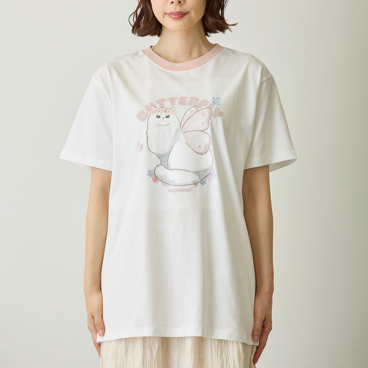 mofusand ちょうちょにゃん Tシャツ ももはねにゃん ホワイト