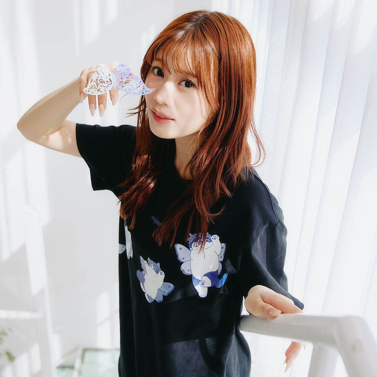 mofusand ちょうちょにゃん Tシャツ いろはねにゃん ブラック
