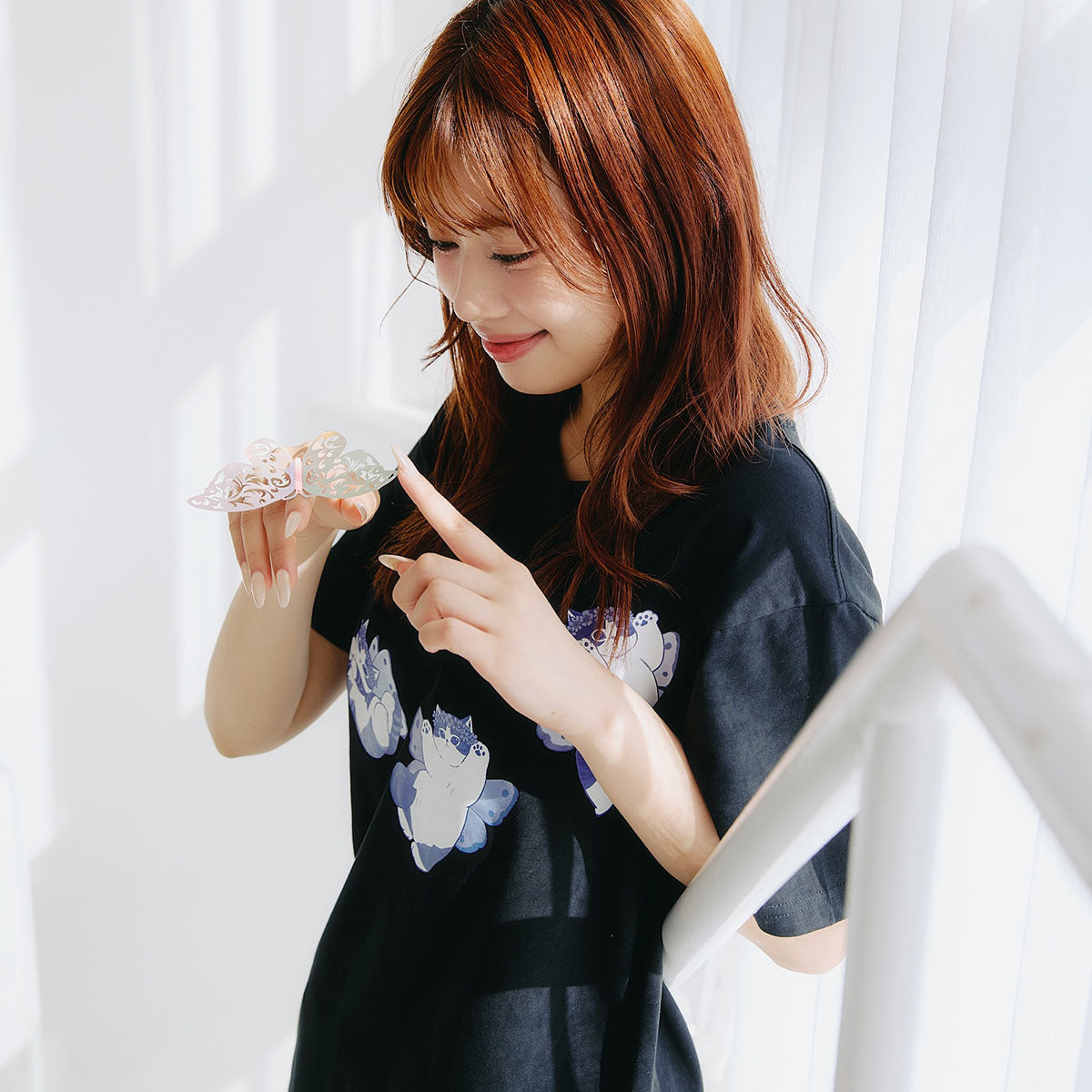 mofusand ちょうちょにゃん Tシャツ いろはねにゃん ブラック