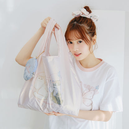 mofusand ちょうちょにゃん ポーチ付きオーロラバッグ なかよしはねにゃん ピンク