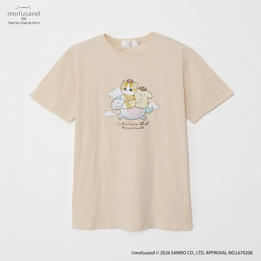 mofusand x Sanrio Characters T-shirt Pompompurin Pale Yellow