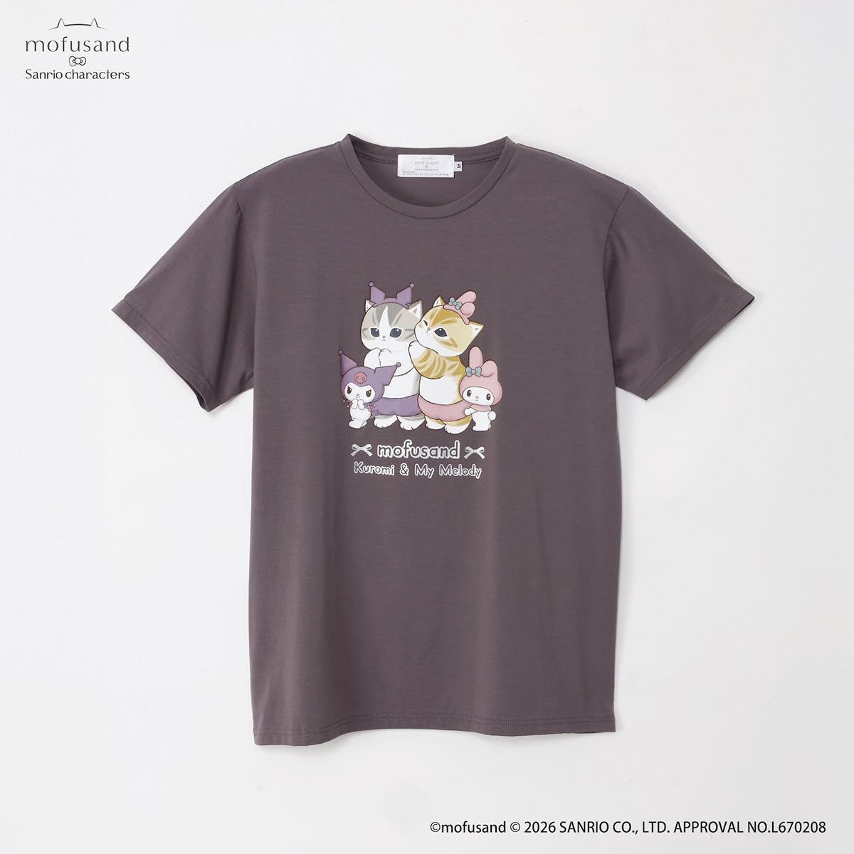mofusand x Sanrio Characters T-shirt Kuromi & My Melody Sumi Black