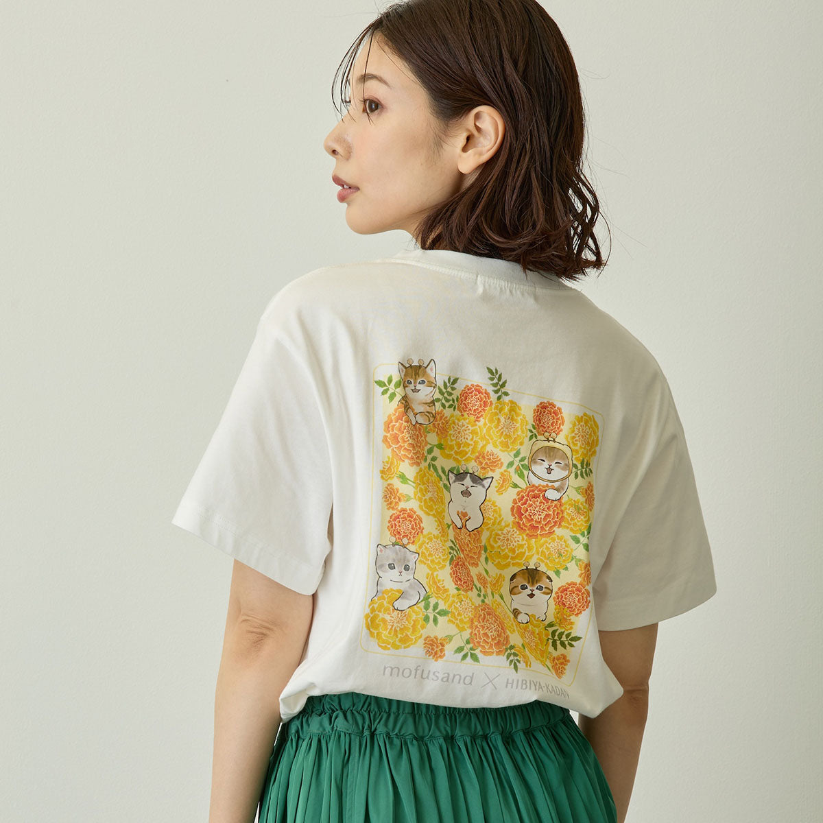 mofusand×日比谷花壇 Tシャツ マリーゴールド ホワイト | mofusand