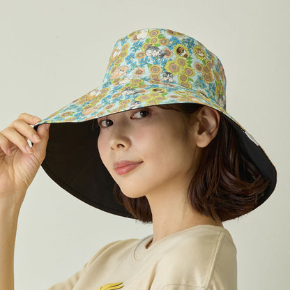 mofusand×日比谷花壇 UVカットガーデンハット サンフラワー ブラック