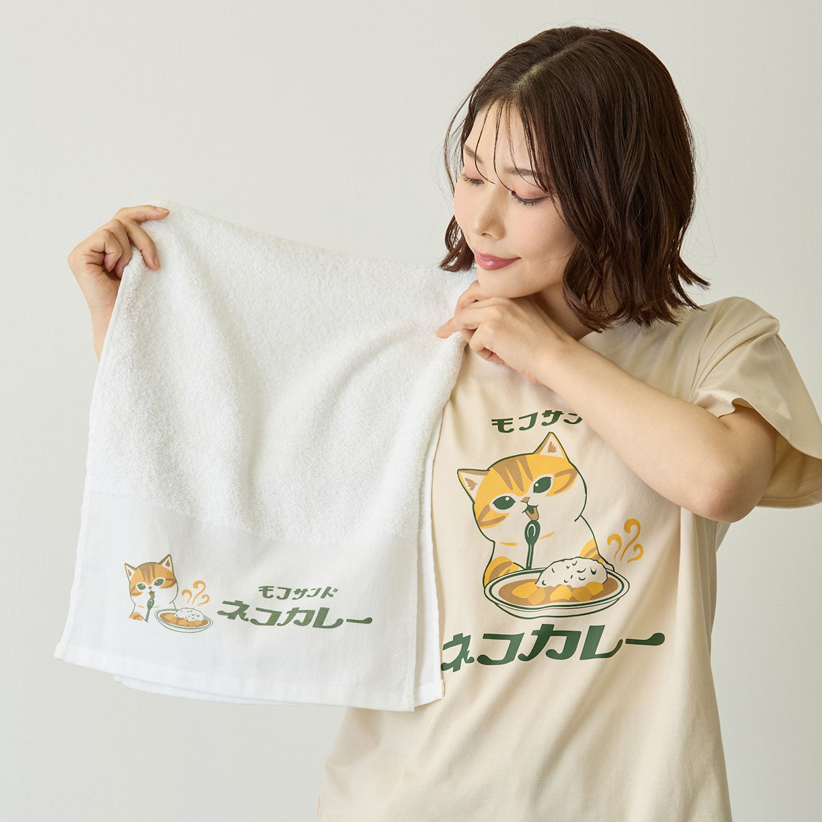 mofusand 温泉タオル ネコカレー ホワイト | mofusandもふもふマーケット