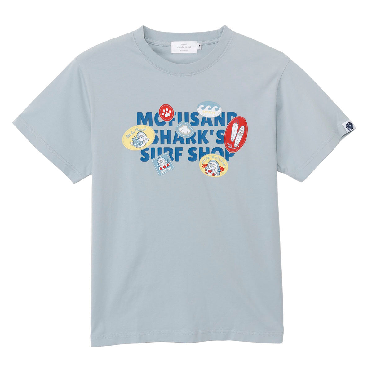 mofusand BOARD SHARK! T-Shirt SURF SHOP Light Blue