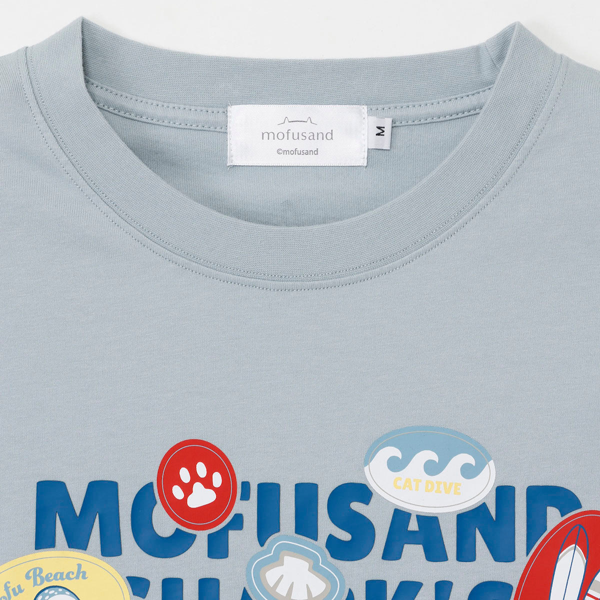 mofusand BOARD SHARK! T-Shirt SURF SHOP Light Blue