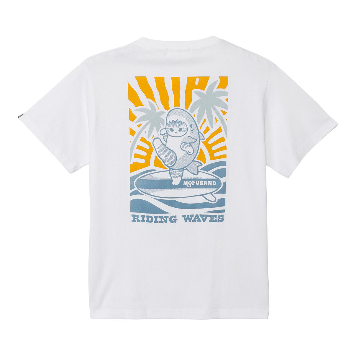 mofusand BOARD SHARK! 티셔츠 RIDING WAVES 화이트