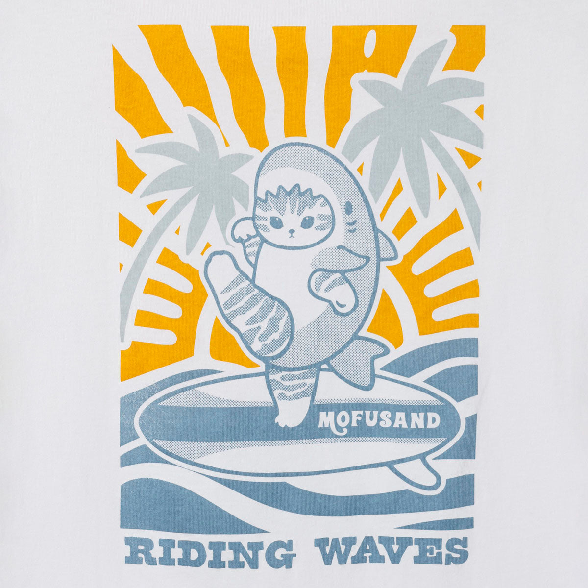 mofusand BOARD SHARK! 티셔츠 RIDING WAVES 화이트