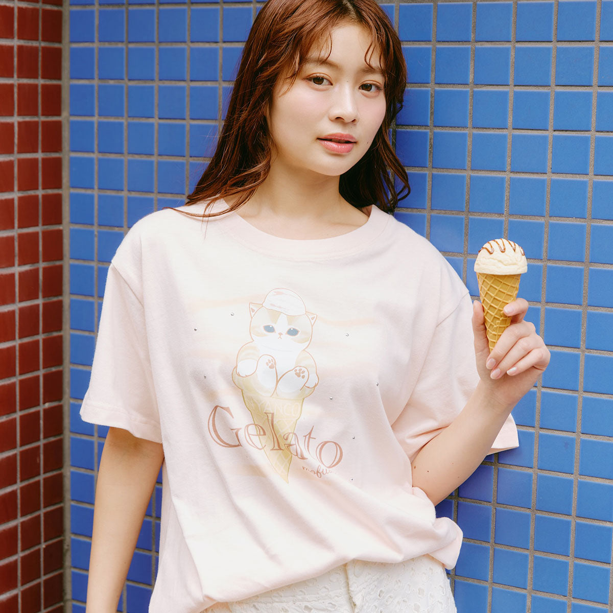 mofusand T恤 Gelato 浅粉色