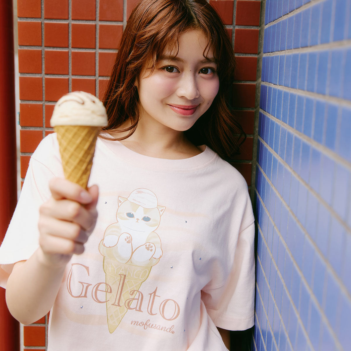 mofusand T恤 Gelato 浅粉色