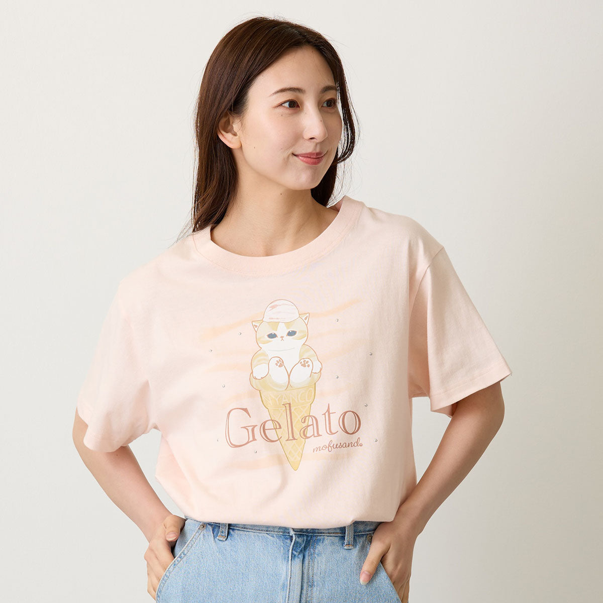 mofusand T恤 Gelato 浅粉色