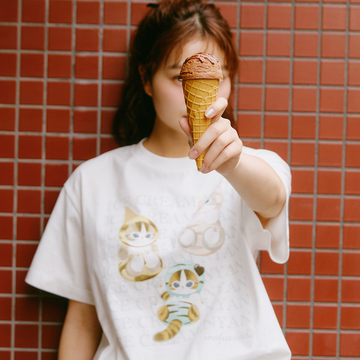 mofusand T恤 ICE CREAM NYAN 白色