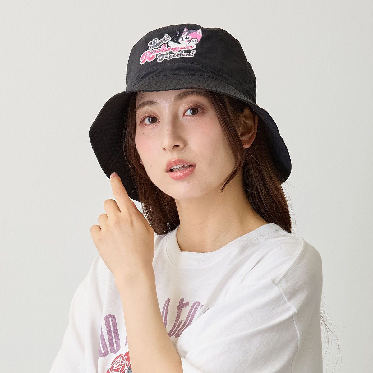 mofusand 나일론 버킷햇 Let’s Rocknyan Together 블랙