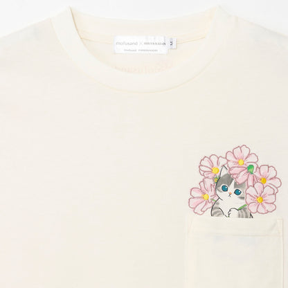 mofusand × 히비야 카단 티셔츠 코스모스 오프화이트