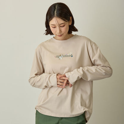 mofusand × 히비야 카단 긴팔 티셔츠 리프 패턴 베이지