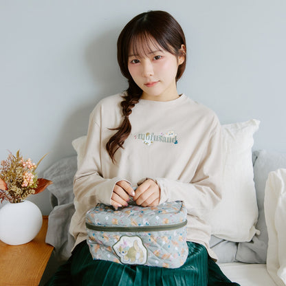 mofusand × 히비야 카단 긴팔 티셔츠 리프 패턴 베이지