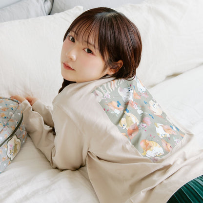 mofusand × 히비야 카단 긴팔 티셔츠 리프 패턴 베이지
