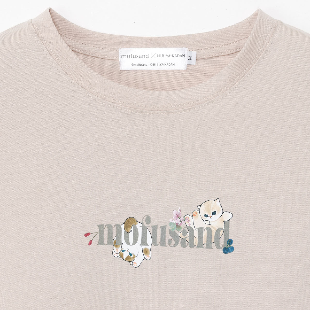 mofusand × 히비야 카단 긴팔 티셔츠 리프 패턴 베이지