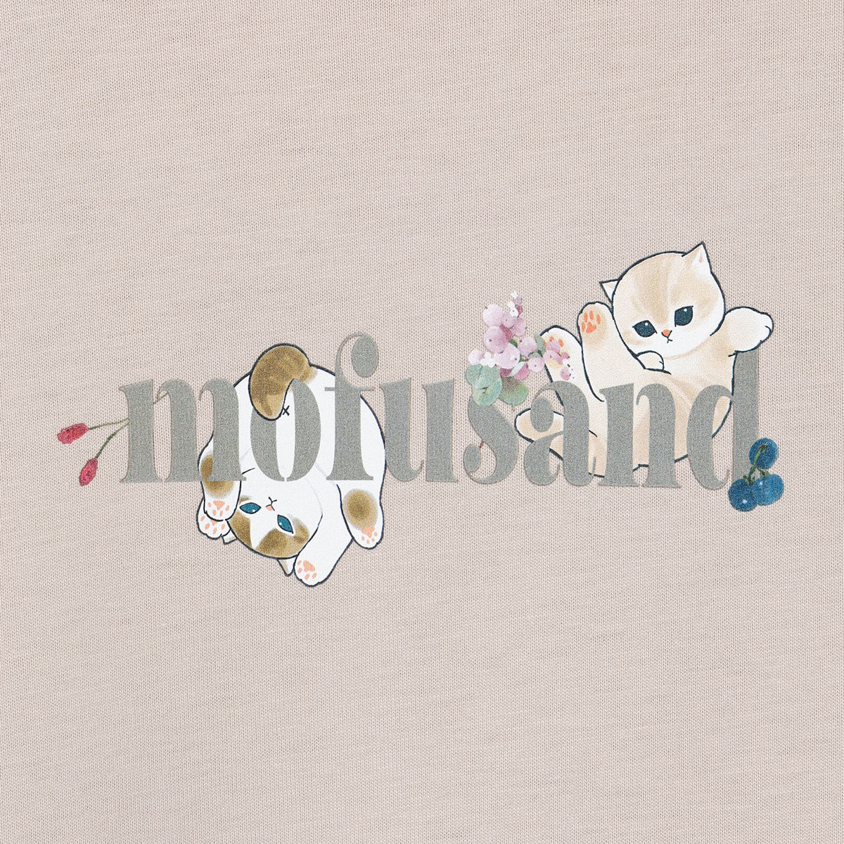mofusand × 히비야 카단 긴팔 티셔츠 리프 패턴 베이지