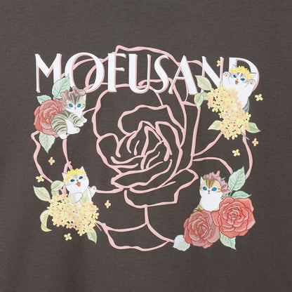 mofusand×日比谷花園 長袖T恤 玫瑰圖案 炭灰色