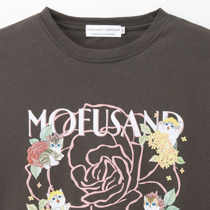 mofusand×日比谷花園 長袖T恤 玫瑰圖案 炭灰色
