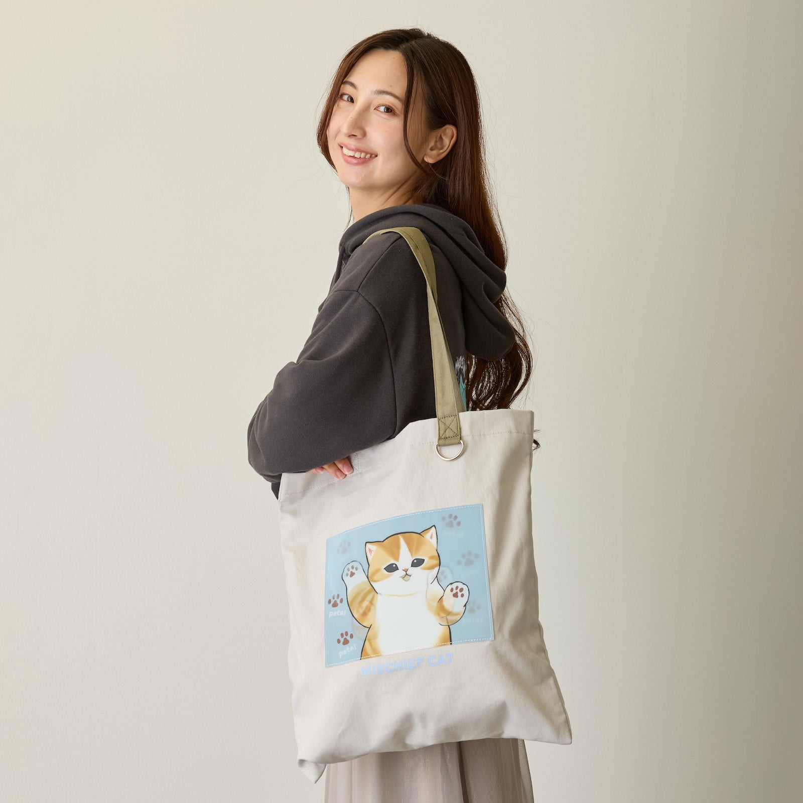 mofusand レンチキュラートートバッグ MISCHIEF CAT ナチュラル
