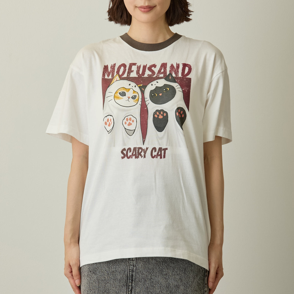 mofusand 티셔츠 SCARY CAT 화이트
