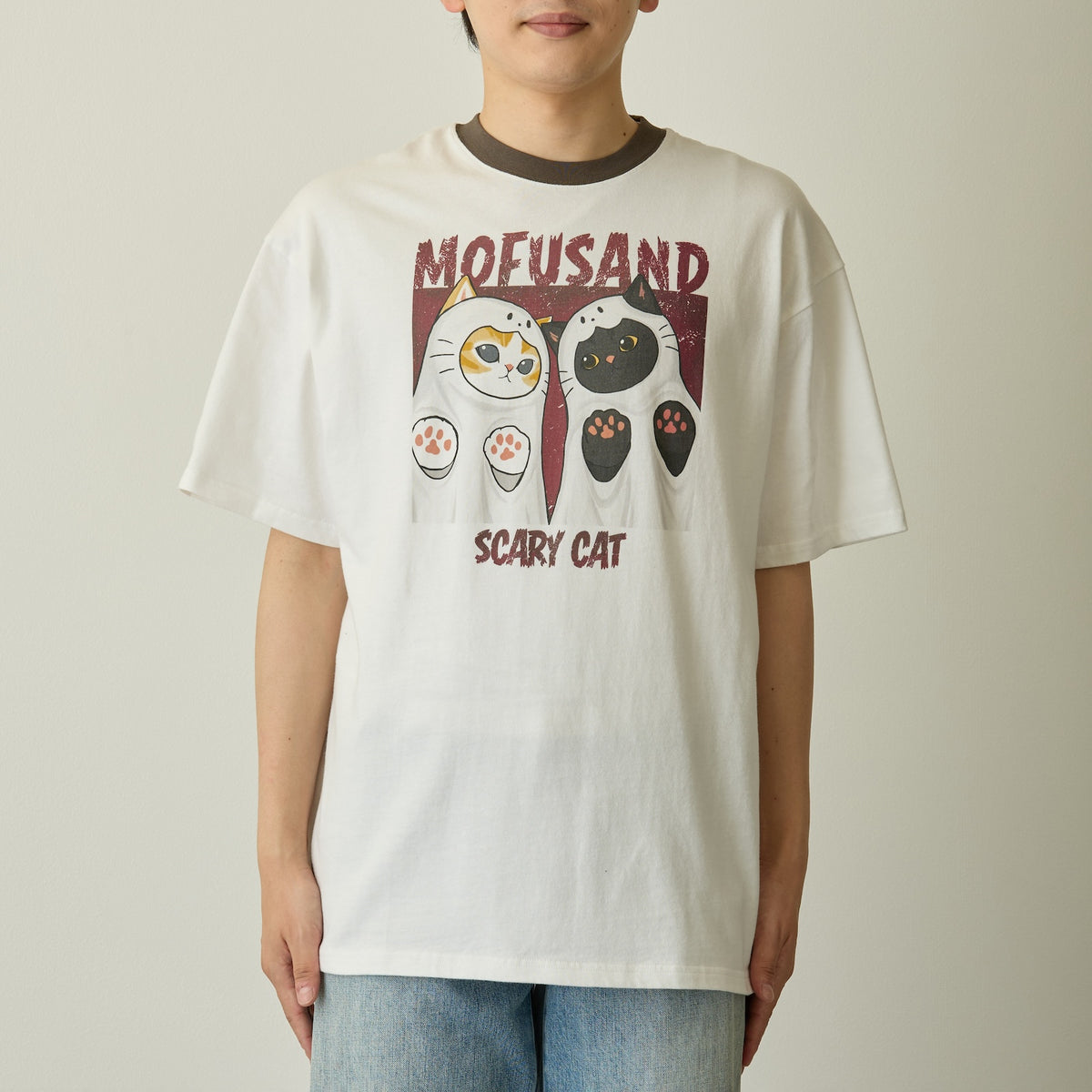 mofusand 티셔츠 SCARY CAT 화이트