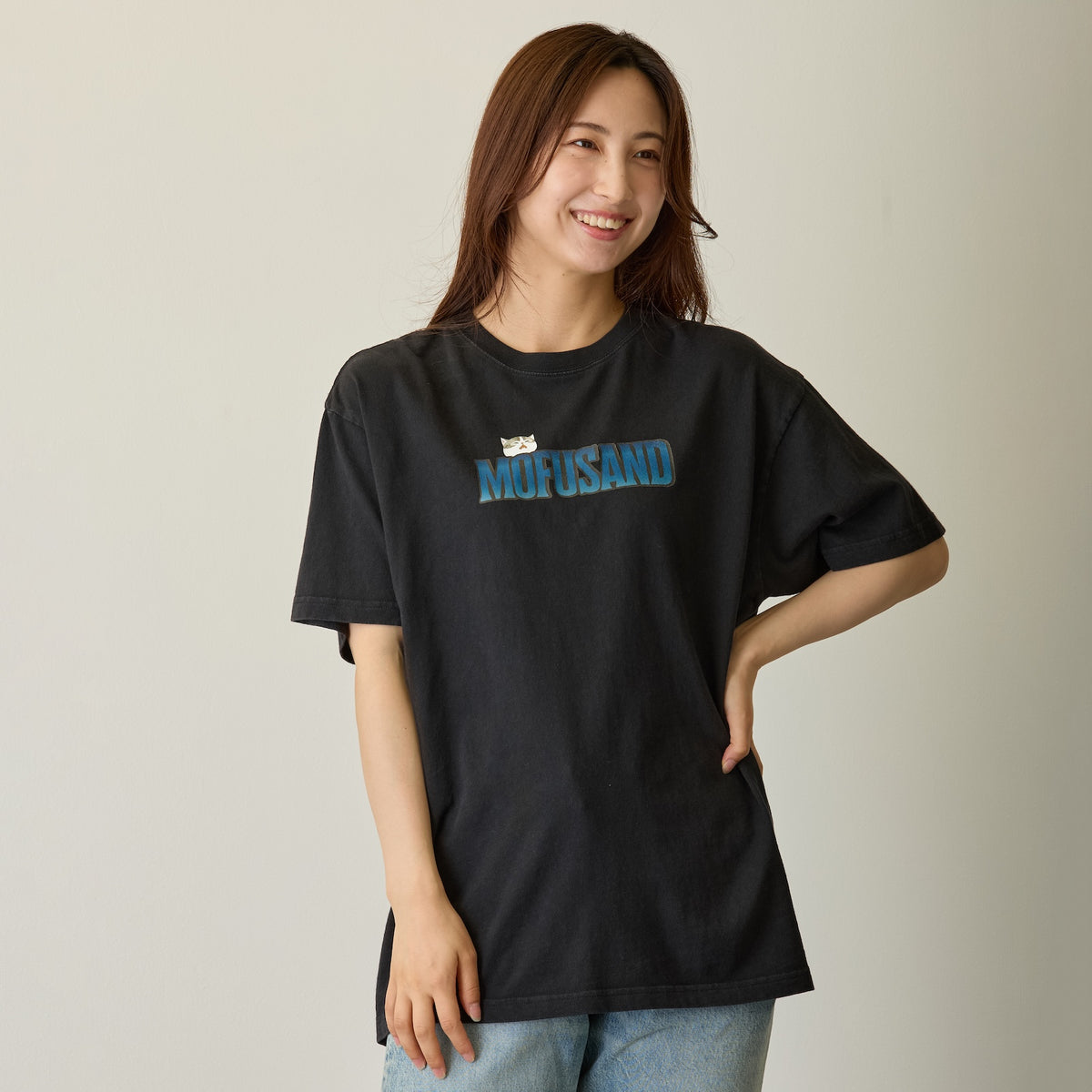 mofusand 티셔츠 호러 상어냥 블랙
