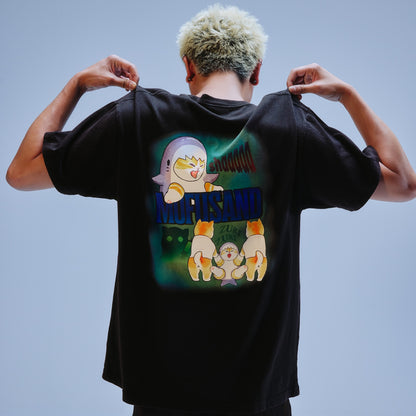 mofusand 티셔츠 호러 상어냥 블랙