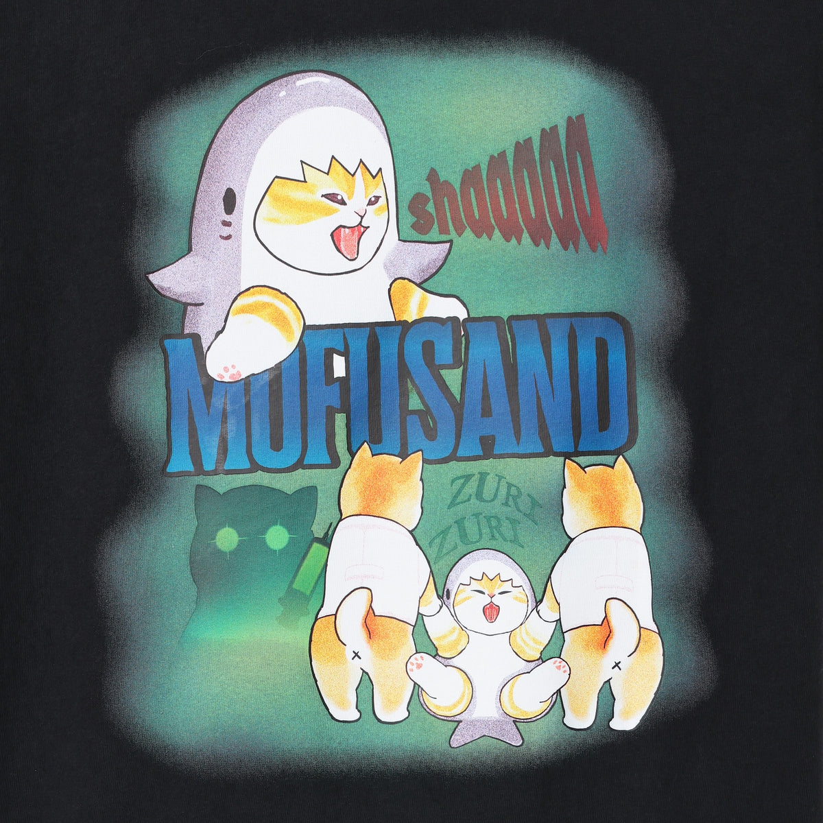 mofusand 티셔츠 호러 상어냥 블랙