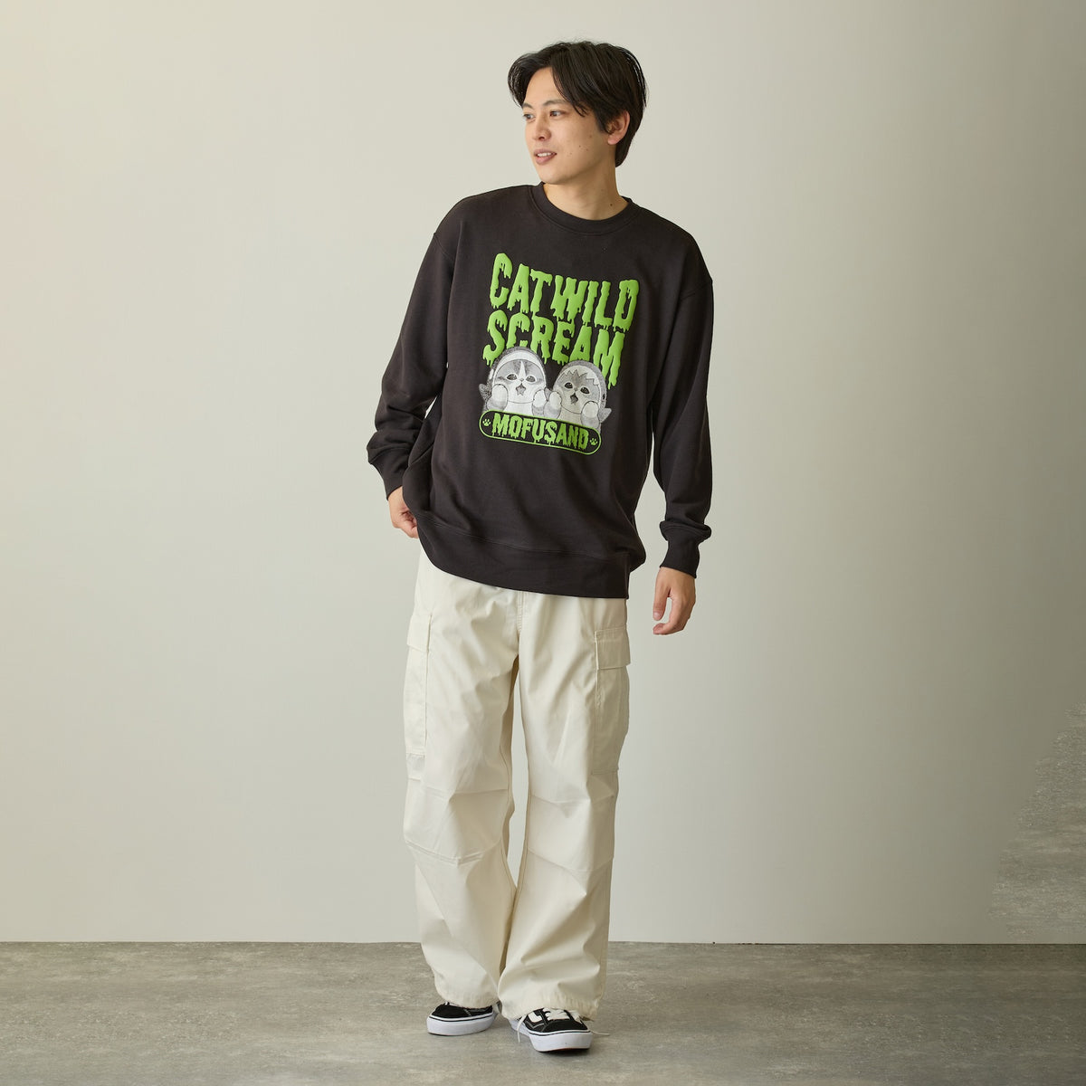 mofusand 스웨트셔츠 CAT WILD SCREAM 블랙