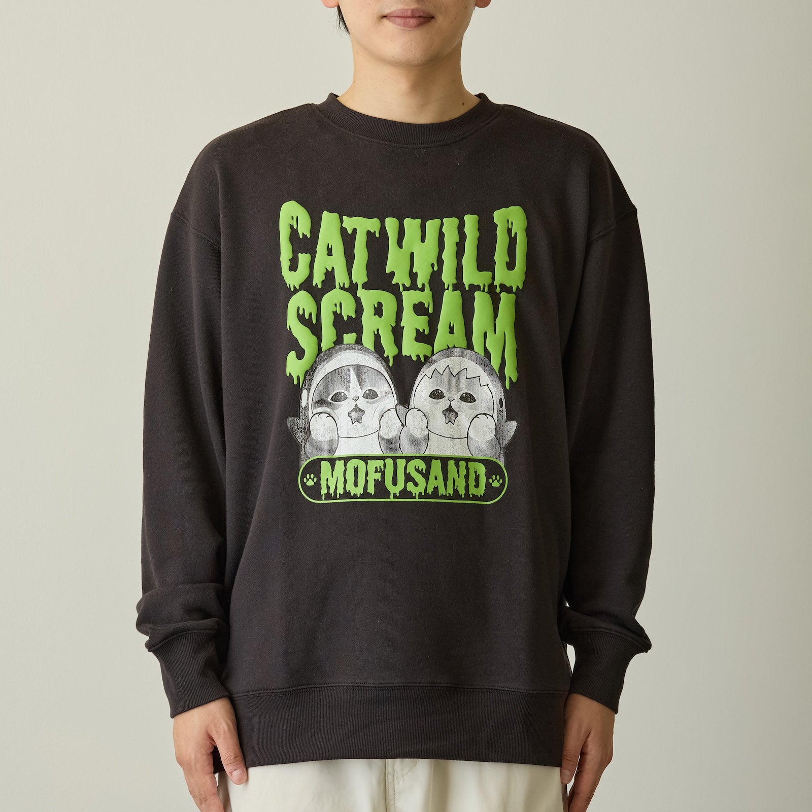 mofusand Sweatshirt CAT WILD SCREAM Black | mofusand mofumofuMarket