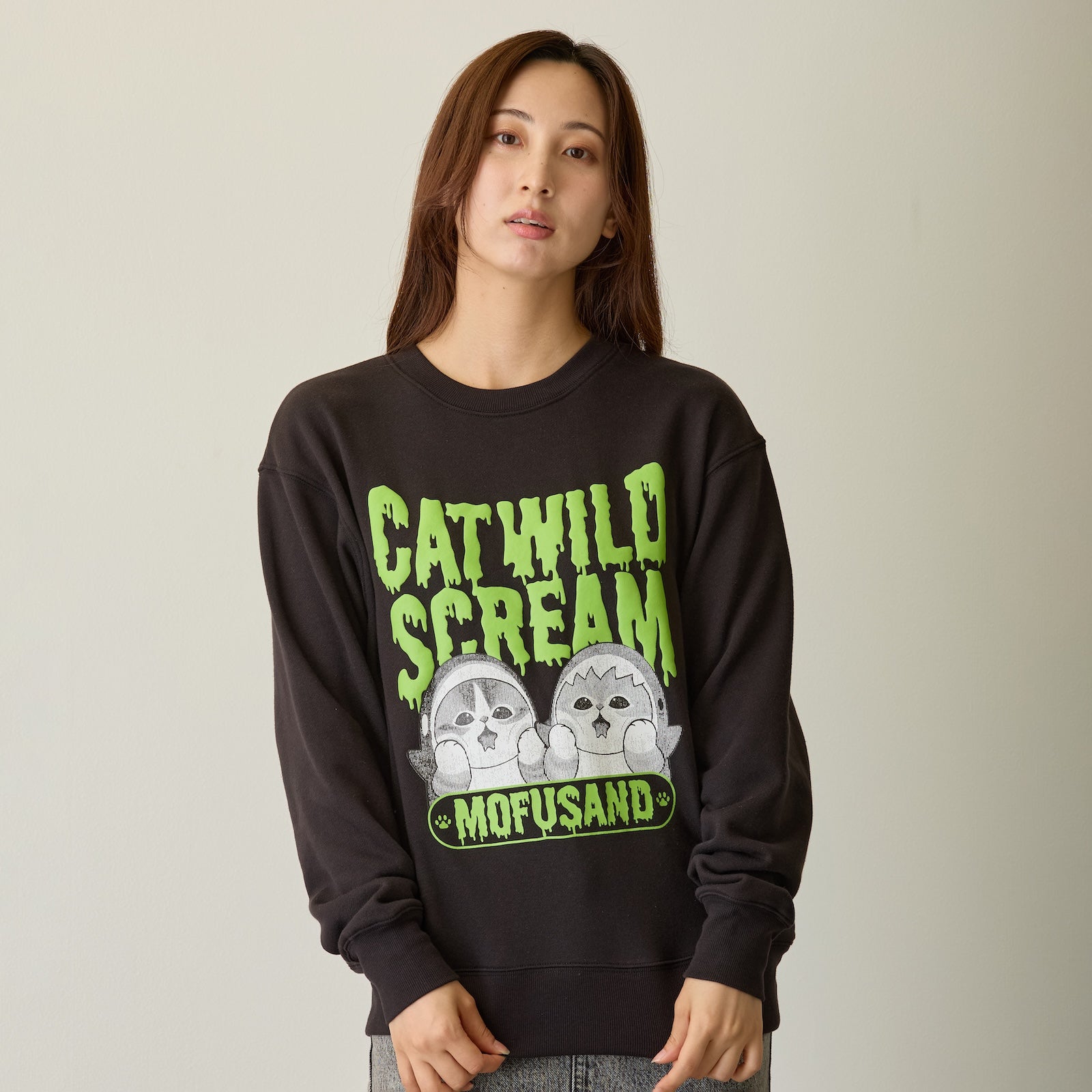 mofusand スウェットシャツ CAT WILD SCREAM ブラック | mofusand
