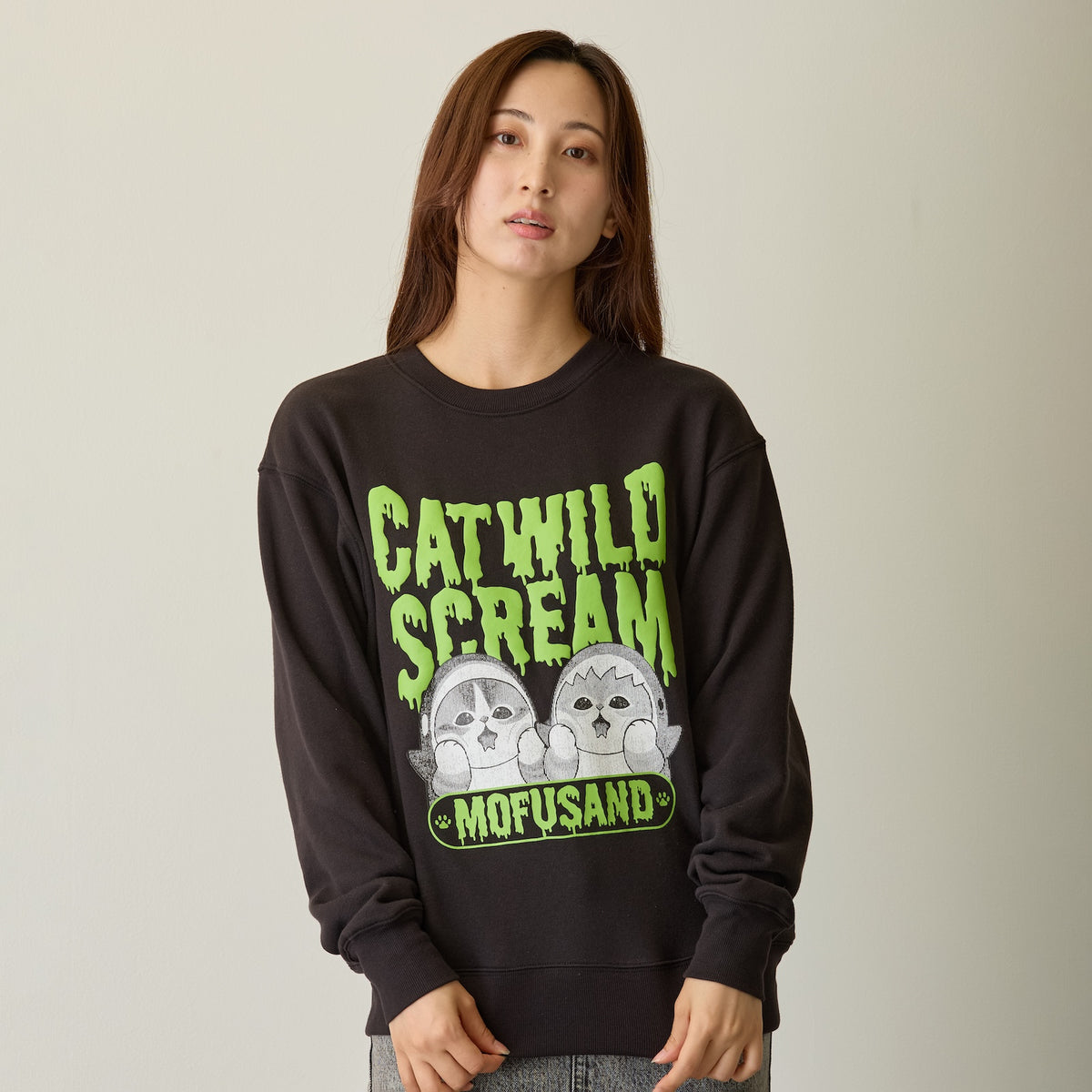 mofusand 스웨트셔츠 CAT WILD SCREAM 블랙